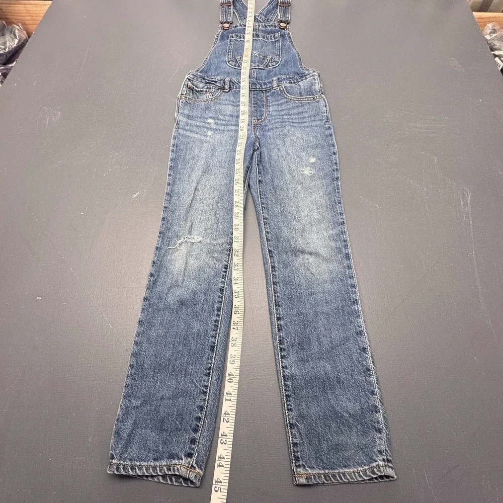 GAP Kids Girls Blue Denim Bib Overalls Distressed Straight Leg Adjustable Straps